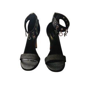 Michael Kors Women's Size 9M Black Kelli Logo Charm Ankle Strap Zip Sandals